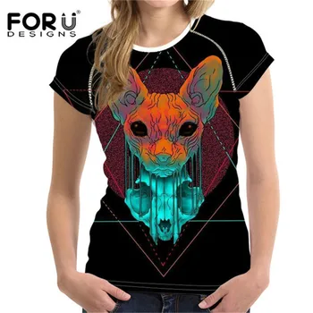 FORUDESIGNS 2018 3D-T-shirt Sphynx Katten Kvinder Print-Shirt med O-Hals, Korte Ærmer Punk Egyptiske Kat Bodybuilding T-Shirt Tee Harajuku