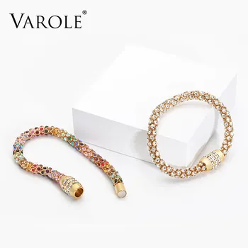 VAROLE Farverige Crystal Mesh Kæde Armbånd Kvindelige Guld Farve Femme Armbånd Til Kvinder Mode Smykker
