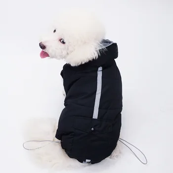 Tyk Hund Tøj Vinter Ren Bomuld Varm Hund Coat Velcro Reflekterende Sort Hund Kostume Jakke Chihuahua Pug Hoodie Pet Kostumer