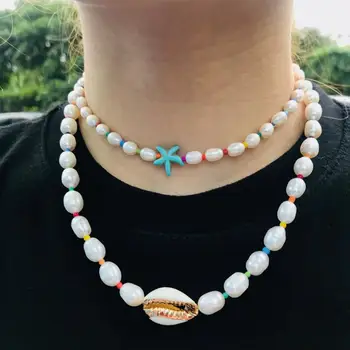Boho Dragon Naturlige cowrie Shell halskæde kvinder erklæring perle barok bijoux choker halskæde Collier de coquillages smykker 2019
