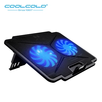 COOLCOLD 2 USB-Laptop-Cooling Pad Fem Justerbare Vinkler USB Køligere Ventilator Stå Med Led-Lys Til 12-15.6