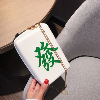 Kina Mahjong Udskrivning Skulder Tasker Kvinder Crossbody Taske Kæder Nationale Vilde Designer Pu LeatherMessenger Taske Til Piger Søde Piger
