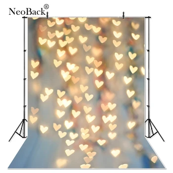 NeoBack Vinyl Valentine Bokeh Golden Glitter Kærlighed Hjerte Romantik Fotografering Baggrund Studie Portræt Foto Baggrund