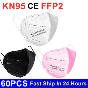 60PCS FFP2 KN95 ansigtsmaske PM2.5 CE-5 Lag Filter Munden Hætte, Åndbar Beskyttende Sundhed Masker For Ansigtet Mascarillas Mondkapjes