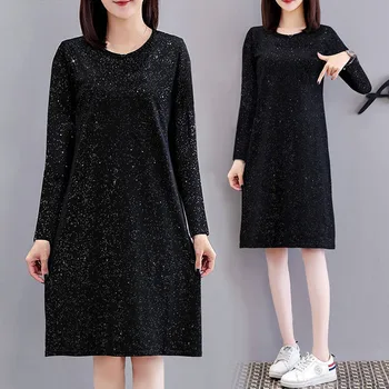 Nye kvinder er sexet kjole, sort langærmet kjole A-line kjole part elegante o-hals fashion dress SS772
