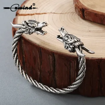 Cxwind Viking Retro Wire Armbånd Smykker til Mænd Double Dragon Hoveder Cuff Twist armbånd Armbånd som kan indstilles til Mænd, Kvinder Punk Gave