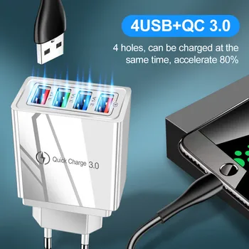 Quick-Charge 3.0 4-Poart USB Hurtig Oplader QC3.0 US/EU Telefonen Oplader Til iPhone11 7 8 For Samsung Xiaomi Redmi USB-Telefon Adapter