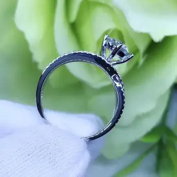 Runde, Sølv Moissanite Ring 1ct D VVS Luksus Moissanite Weding Ring for Kvinder