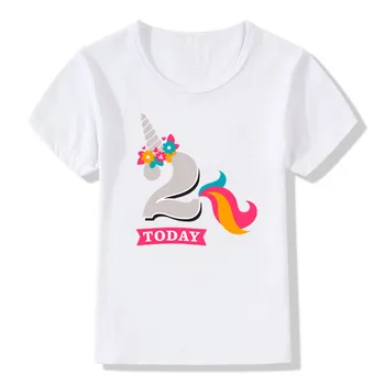 Piger Fødselsdag Unicorn Nummer 1-9 Sjove Søde Print T-shirt Til 1,2,4,6,8,10,12 AgeKT-1981