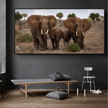 Sort og Hvidt Dyr, Plakat Print Væg Kunst, Lærred Maleri Afrikanske Vilde Elefant Familie Billede på Væggen Hjem Dekoration
