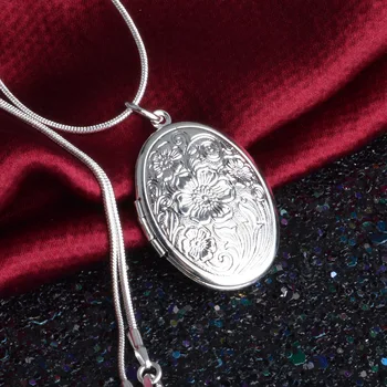 Mode Smykker 925 Sterling Sølv Halskæde Æg-Formet Fotoramme Halskæde Til Mænd & Kvinder Charme Smykker Gaver