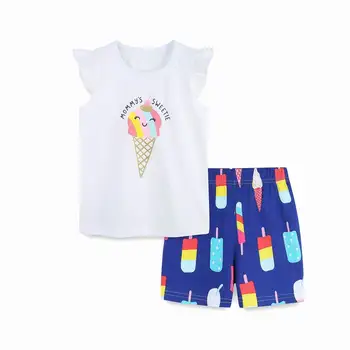 TUONXYE Sommer børnetøj Til Pige Tegnefilm Flamingo T-Shirt+Bukser Kids-kortærmet Tøj Sæt Teens Træningsdragt