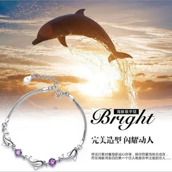 Personlighed 925 Sterling Sølv Smykker i Høj kvalitet, Smukke Dolphin Indlagt Zircon Kvindelige Populære Armbånd SB36
