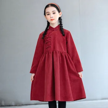 Efterår og vinter Piger tøj mode Kids langærmet røde kjoler Børns retro kjole til pige bryllup kostume 510 12 år