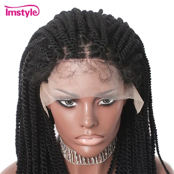Imstyle Flettet Parykker For Sorte Kvinder Sort Syntetisk Lace Front Wig Med Baby Hair Drejninger Fletninger 20 inches Daglige Paryk