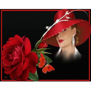 REALSHINING Fuld Pladsen Diamant Broderi Red Hat Roser Kvinde 5D diy Diamant Maleri Cross Stitch Mosaik Home Decor FS863