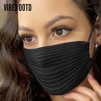 VIBESOOTD Vinter Solid Strikkede Maske for Kvinder Fashion Club Party Masker Natklub Dekoration