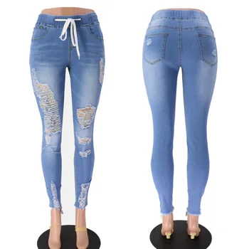 Dilusoo Sexet Skinny Jeans Kvinde Hul Med Lomme 2020 Streetwear Damer Rippet Midten Af Elastisk Talje Jeans Buks Kvinder Denim Bukser
