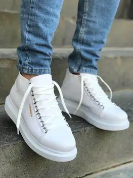 Silk Road White Lace-Up Enlige Mænd Sneaker Sko