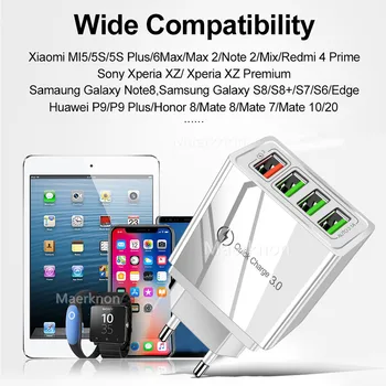 60W Hurtig Opladning 3.0 USB Oplader Væggen 4-Port QC3.0, Hurtig Opladning Adapter Til iPhone X Samsung s9 A50 Xiaomi EU-OS Oplader