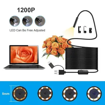 8 LED USB Endoskop Kamera Inspektion 1200P HD Endoskop 3i1 Vandtæt IP68