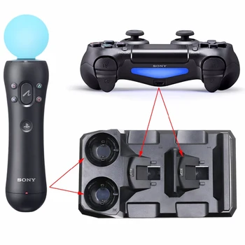 4 i 1 PS4 Slank Pro SONY Playstation 4 PS VR PS Move bevægelses-Controllere Oplader Opladning Station Dock Opbevaring Stå Med Hætter