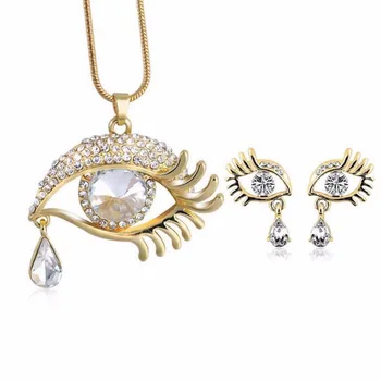 Gratis Fan Rhinestone Tyrkisk Evil Eye Smykker Halskæde Øreringe Sæt Imiation Østrigske Krystal Smykker Parure Bijoux Fantaisie