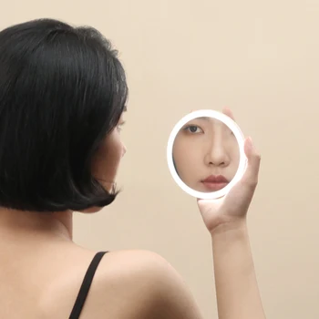 Makeup-spejl med led lys Mini pocket fyld lys bærbare lille spejl hånd spejl kompakt spejl bulk kompakt med håndtag