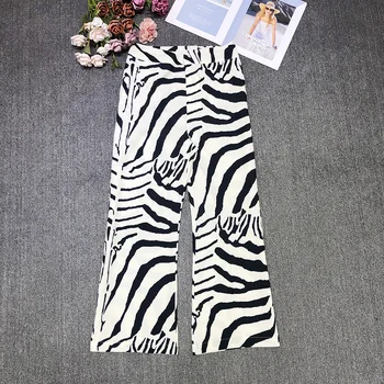 2020 Efteråret Vintage Zebra Print Pants, Der Passer Kvinder Enkelt Knap Kontor Blazer Jakke Frakke+Bred Ben Bukser Kvindelige To Delt Sæt