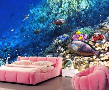 Brugerdefinerede Foto Tapet 3D Stereo Undersøiske Verden Af Marine Fisk, der Lever børneværelse TV Baggrund Wall Sticker