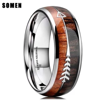 Somen 8mm Naturlige Træ & Pil Design Tungsten Ring For Mænds Bryllup Band Engagement Ring Kuppel Stil Størrelse 6-13 til Rådighed