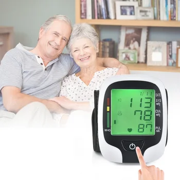 Håndled Blood Pressure Monitor-Tonometeret Baggrundslys USB-Opladelige 3 Farver medicinsk udstyr Blodtryksmaaler puls meter