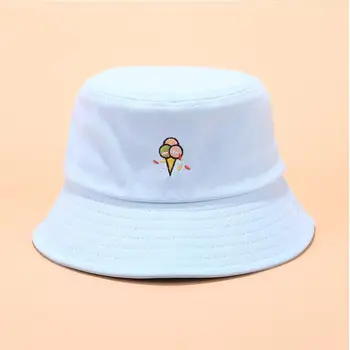 2019 Kreativt Broderi Bucket Hat til børn Søde ice cream bob Cap Hip Hop Gorros Sommeren Caps Panama Fiskeri Bucket Hat