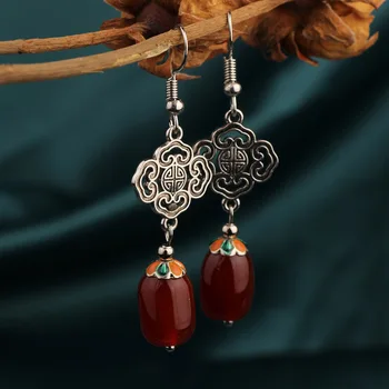 Vintage Nye øreringe,Etniske antikke geometri Cloisonne Drop Lange øreringe, natur sten øreringe til kvinder 2020 Smykker