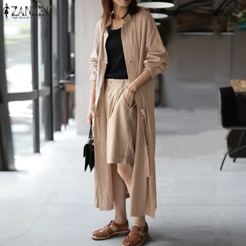 ZANZEA Casual Bomuld Toppe Plus Size Kvinder Vintage Lang Skjorte Efteråret Knapper langærmet Bluse, Cardigan Kvindelige Vestidos