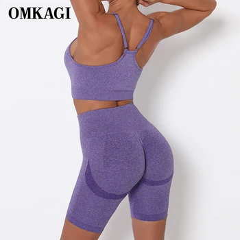 OMKAGI Fitnesscenter Sæt Yoga sætter Kvinder og Sports Bh ' er Kort Yoga Pants 2 Stykke Solidt Høj Talje, Mave Kontrol Træning Tøj til Kvinder