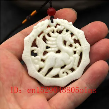 Naturlige Hvidt Kinesiske Jade Hest Halskæde Mode Charme Smykker Dobbelt-sidet Hule Udhugget Amulet Gaver til Kvinder
