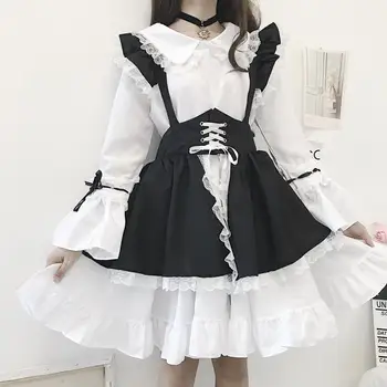 Ny Sort / hvid-gotisk stil stuepige kostume Lolita kjole sød Japansk kostume Westidos de fiesta de noc party dress vestidos