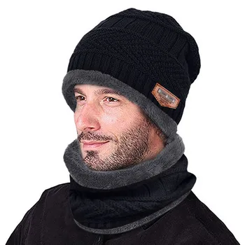 Varm Hue Vinter Tykkere Hat Og Tørklæde To-stykke Strik Vindtæt Hætte Vinter Tilbehør Til mænd Bonnet Garcon, Hiver #YJ