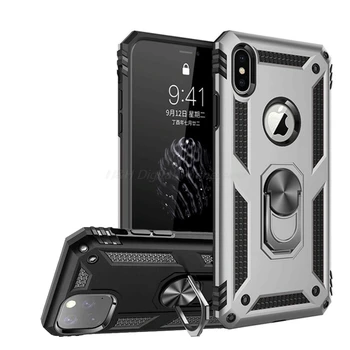 Stødsikkert Rustning Støtteben Phone Case For iPhone-11 Pro XR XS Max X 8 7 6 6S Plus Finger Magnetisk Ring Indehaveren Anti-Fald Dække