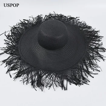 USPOP Super store randen stråhatte kvinder sommer hatte kvindelige halm solhatte ru kanter stranden hatte skygge