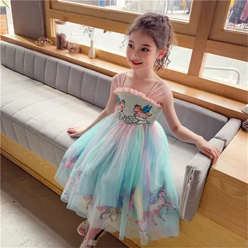 Sommeren Baby Børn Rainbow Kjoler til Prinsesse Pige Slynge Chiffon Hanfu Kjole 2021 Nye børnetøj