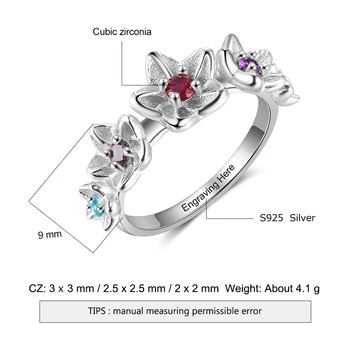 JewelOra 925 Sterling Sølv Personlig DIY Birthstone Ringe til Kvinder i Gravering Blomster Ring i Sølv Fine Smykker