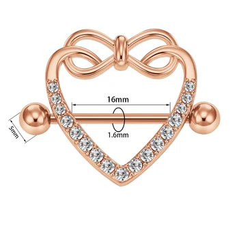 14G Rustfrit Stål Brystvorte Ringe Piercing Body Jewelry Barbell CZ Hjerte Form-Ringe, Rustfrit Stål Brystvorte Ringe
