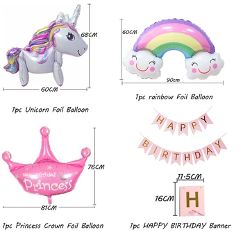 84pcs prinsesse party supplies baby brusebad pige pink ballons/princess fødselsdag dekoration happy birthday banner-nummer ballon