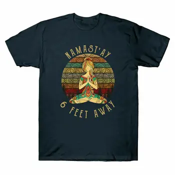 Hippier Yoga Namastay 6 Meter Væk Sociale Distancering Vintage Herre Sort T-Shirt