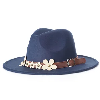 Efterår Og Vinter Fashion Kvinders Sorte Perler Fedora Hat Til Dame Uld Wide Brim Jazz Kirke Cap Vintage Panama Sun Top Hat