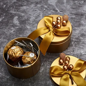 Kreative Gyldne Blik Bryllup Fordel Candy Box Kreative Perle Blomst Udsøgt Rund Slik Tilfælde Part Dekoration Af Forbrugsstoffer