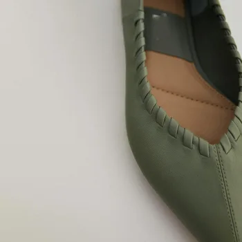 Efteråret 2020 Nye Kvinder sko Grøn Fåreskind Blødt Læder Flade sko Slip-on Dovne Båd sko Mode