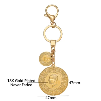Muslimske Islam Tyrkiet Ataturk Vedhæng Allah Arabiske nøgleringe til Kvinder Guld Farve tyrkisk Mønter Key Ring Smykker Etniske Gaver